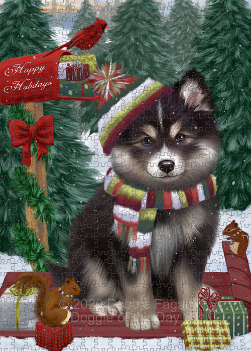 Christmas Woodland Sled Finnish Lapphund Dog Portrait Jigsaw Puzzle for Adults Animal Interlocking Puzzle Game Unique Gift for Dog Lover's with Metal Tin Box PZL892