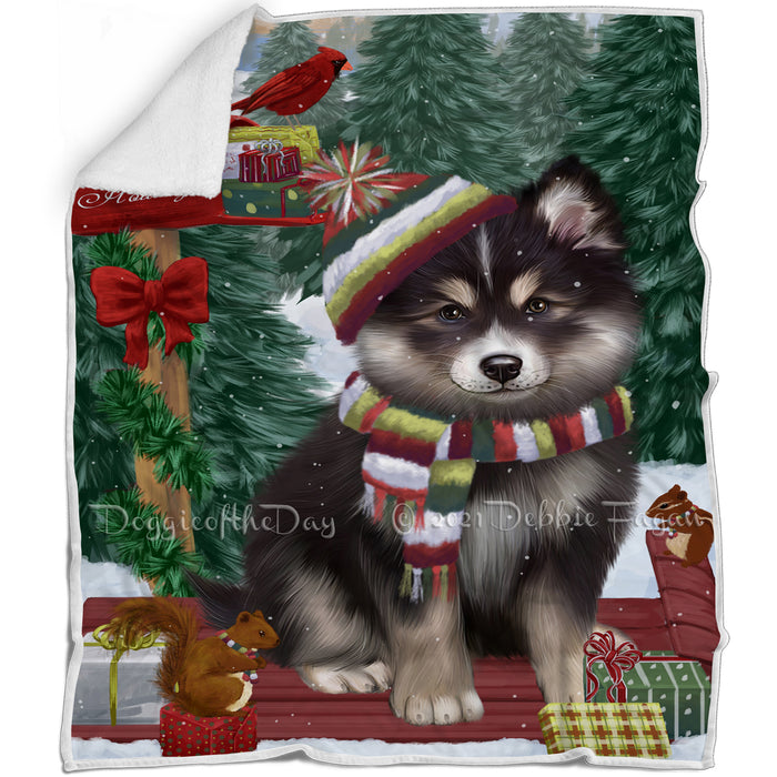 Merry Christmas Woodland Sled Finnish Lapphund Blanket BLNKT142721