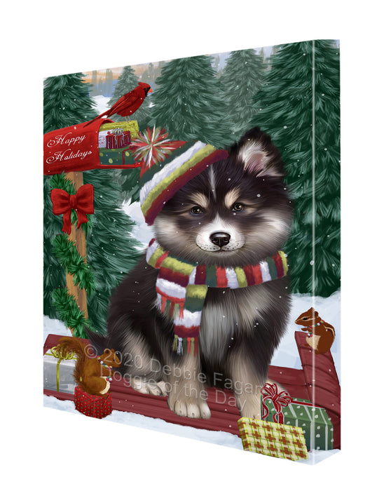 Christmas Woodland Sled Finnish Lapphund Dog Canvas Wall Art - Premium Quality Ready to Hang Room Decor Wall Art Canvas - Unique Animal Printed Digital Painting for Decoration CVS597