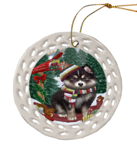 Christmas Woodland Sled Finnish Lapphund Dog Doily Ornament DPOR59067