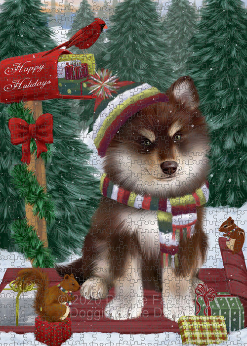 Christmas Woodland Sled Finnish Lapphund Dog Portrait Jigsaw Puzzle for Adults Animal Interlocking Puzzle Game Unique Gift for Dog Lover's with Metal Tin Box PZL893
