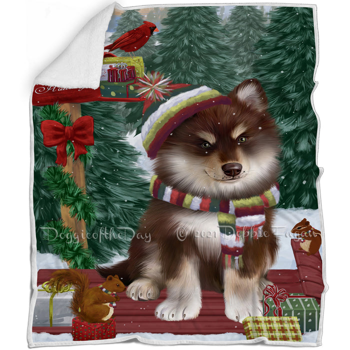 Merry Christmas Woodland Sled Finnish Lapphund Blanket BLNKT142722