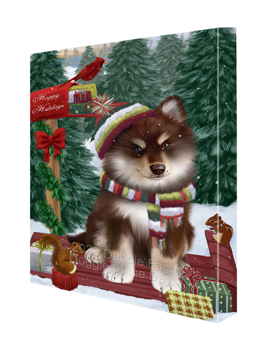 Christmas Woodland Sled Finnish Lapphund Dog Canvas Wall Art - Premium Quality Ready to Hang Room Decor Wall Art Canvas - Unique Animal Printed Digital Painting for Decoration CVS598