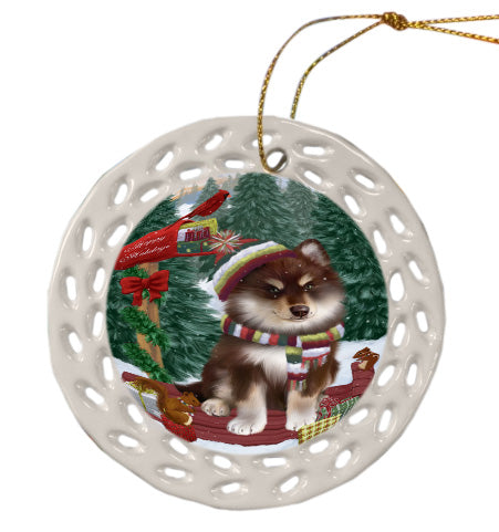 Christmas Woodland Sled Finnish Lapphund Dog Doily Ornament DPOR59068