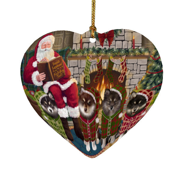 Christmas Cozy Fire Holiday Tails Finnish Lapphund Dogs Heart Christmas Ornament HPORA59165