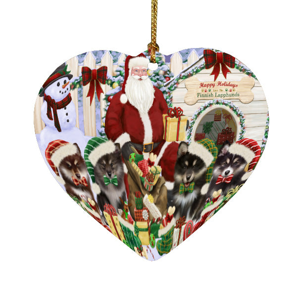 Christmas Dog house Gathering Finnish Lapphund Dogs Heart Christmas Ornament HPORA59157