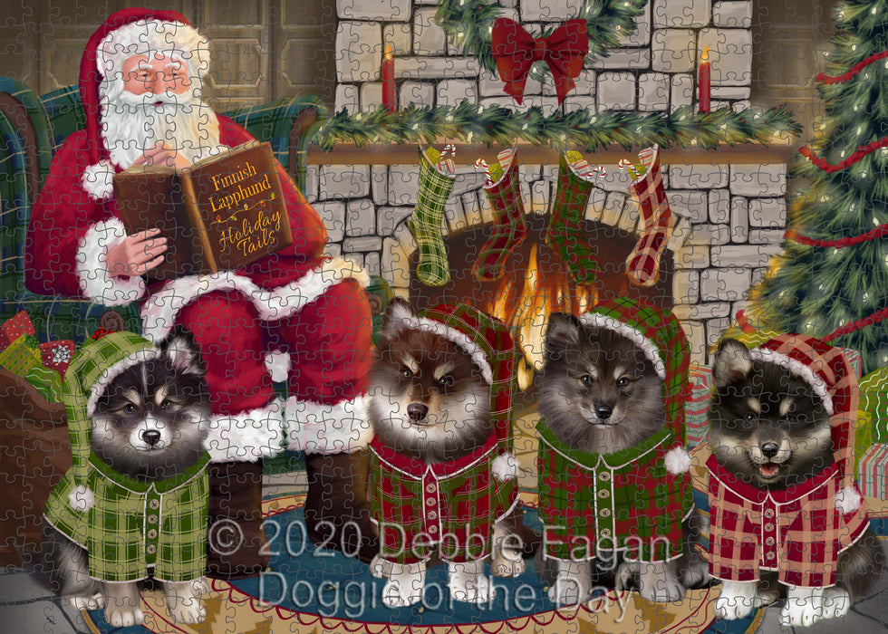 Christmas Cozy Fire Holiday Tails Finnish Lapphund Dogs Portrait Jigsaw Puzzle for Adults Animal Interlocking Puzzle Game Unique Gift for Dog Lover's with Metal Tin Box