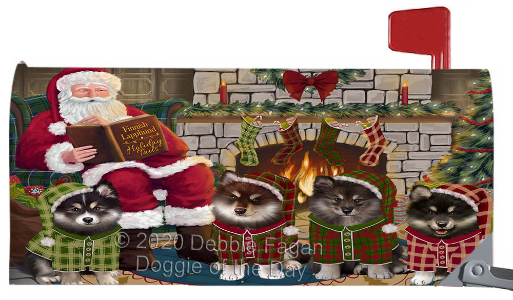 Christmas Cozy Fire Holiday Tails Finnish Lapphund Dogs Magnetic Mailbox Cover Both Sides Pet Theme Printed Decorative Letter Box Wrap Case Postbox Thick Magnetic Vinyl Material