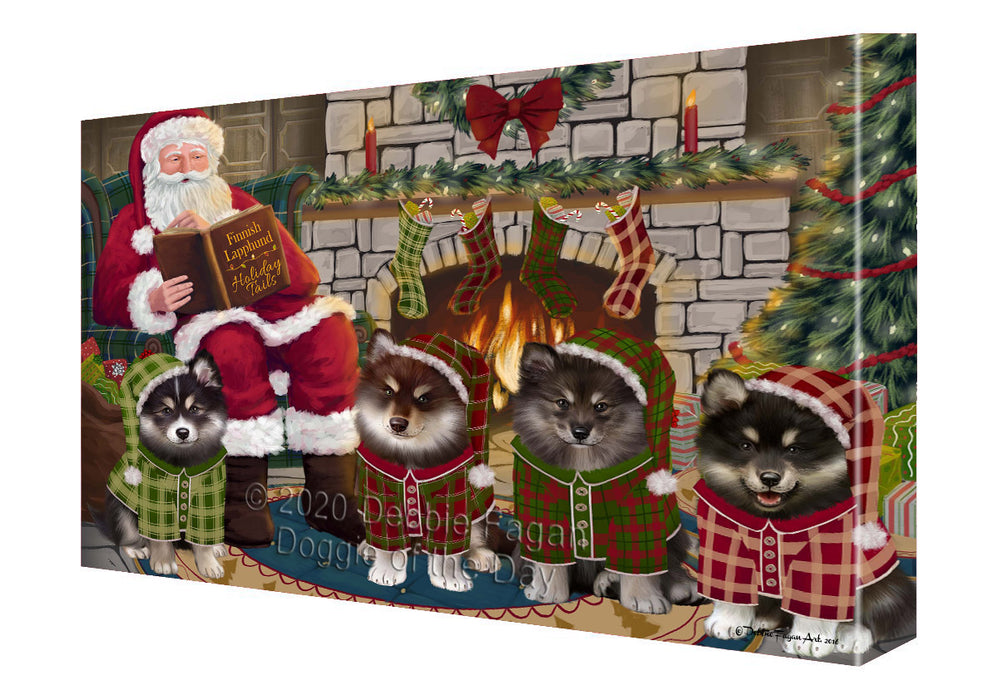 Christmas Cozy Fire Holiday Tails Finnish Lapphund Dogs Canvas Wall Art - Premium Quality Ready to Hang Room Decor Wall Art Canvas - Unique Animal Printed Digital Painting for Decoration