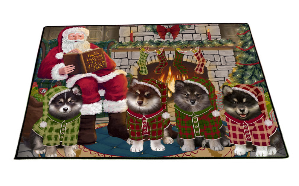 Christmas Cozy Fire Holiday Tails Finnish Lapphund Dogs Floormat FLMS55744