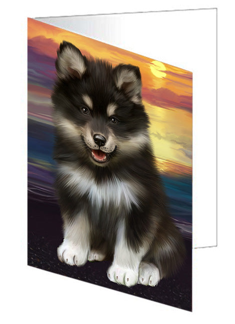 Sunset Finnish Lapphund Dog Handmade Artwork Assorted Pets Greeting Cards and Note Cards with Envelopes for All Occasions and Holiday Seasons GCD76928