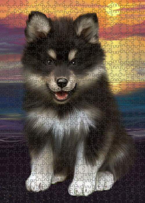 Sunset Finnish Lapphund Dog Portrait Jigsaw Puzzle for Adults Animal Interlocking Puzzle Game Unique Gift for Dog Lover's with Metal Tin Box PZL122