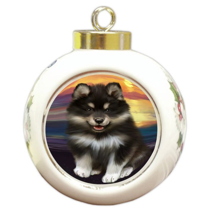 Sunset Finnish Lapphund Dog Round Ball Christmas Ornament RBPOR58281