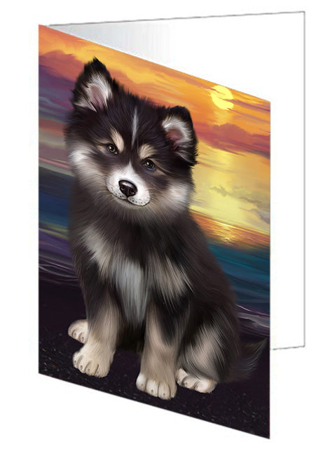 Sunset Finnish Lapphund Dog Handmade Artwork Assorted Pets Greeting Cards and Note Cards with Envelopes for All Occasions and Holiday Seasons GCD76931