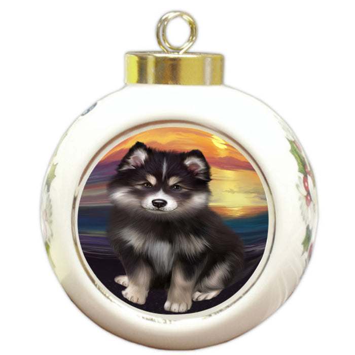 Sunset Finnish Lapphund Dog Round Ball Christmas Ornament RBPOR58282