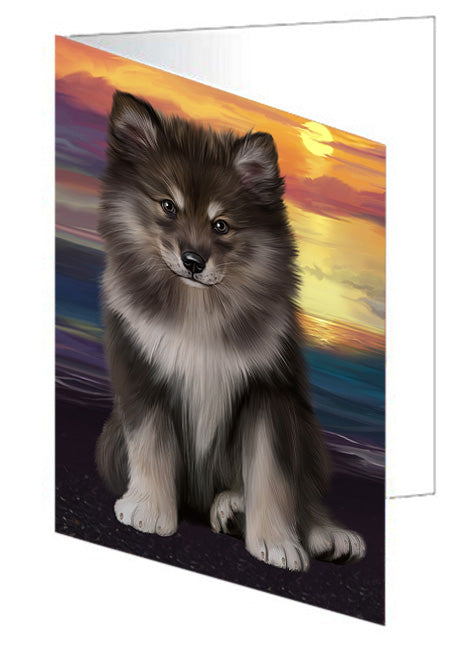 Sunset Finnish Lapphund Dog Handmade Artwork Assorted Pets Greeting Cards and Note Cards with Envelopes for All Occasions and Holiday Seasons GCD76934