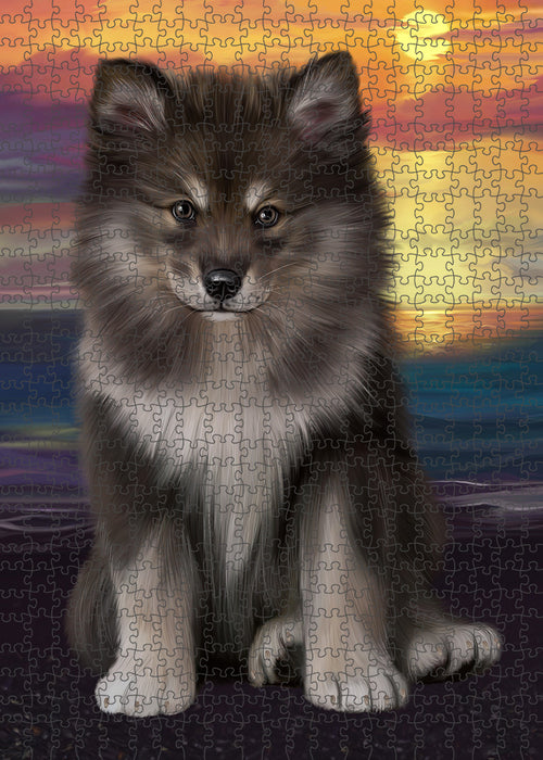 Sunset Finnish Lapphund Dog Portrait Jigsaw Puzzle for Adults Animal Interlocking Puzzle Game Unique Gift for Dog Lover's with Metal Tin Box PZL124