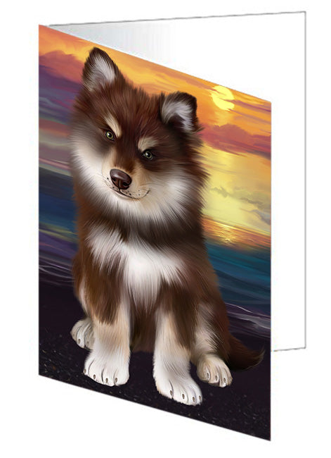 Sunset Finnish Lapphund Dog Handmade Artwork Assorted Pets Greeting Cards and Note Cards with Envelopes for All Occasions and Holiday Seasons GCD76937