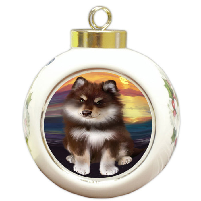 Sunset Finnish Lapphund Dog Round Ball Christmas Ornament RBPOR58284
