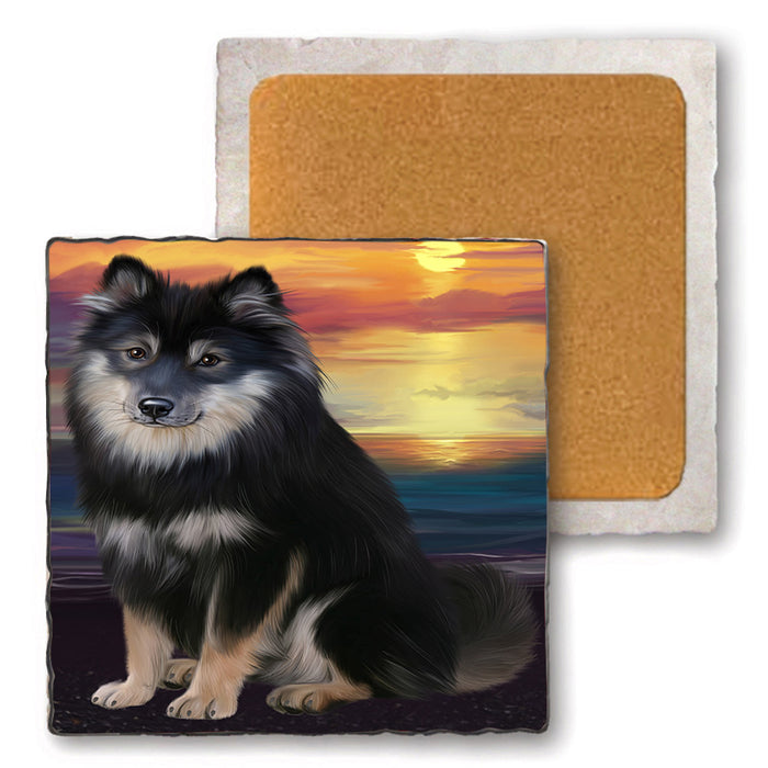 Sunset Finnish Lapphund Dog Set of 4 Natural Stone Marble Tile Coasters MCST52158
