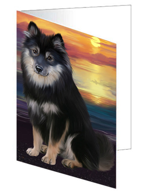 Sunset Finnish Lapphund Dog Handmade Artwork Assorted Pets Greeting Cards and Note Cards with Envelopes for All Occasions and Holiday Seasons GCD76940