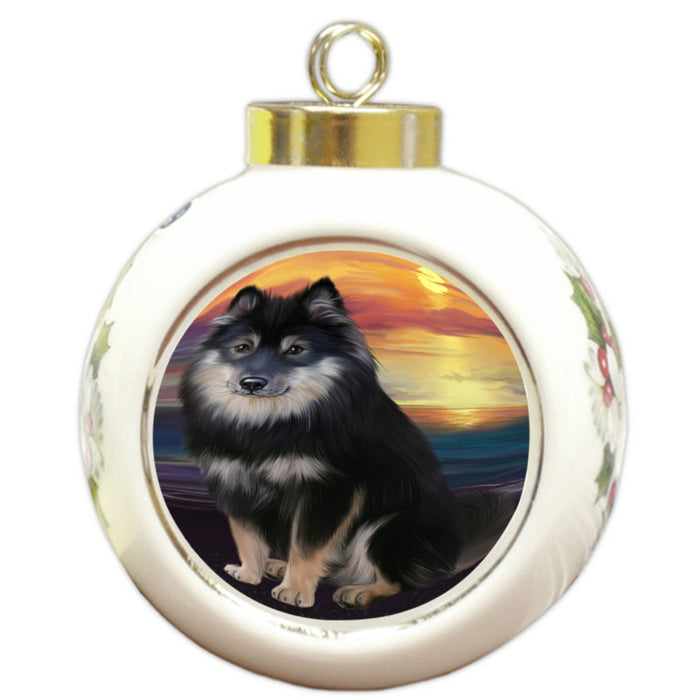Sunset Finnish Lapphund Dog Round Ball Christmas Ornament RBPOR58285