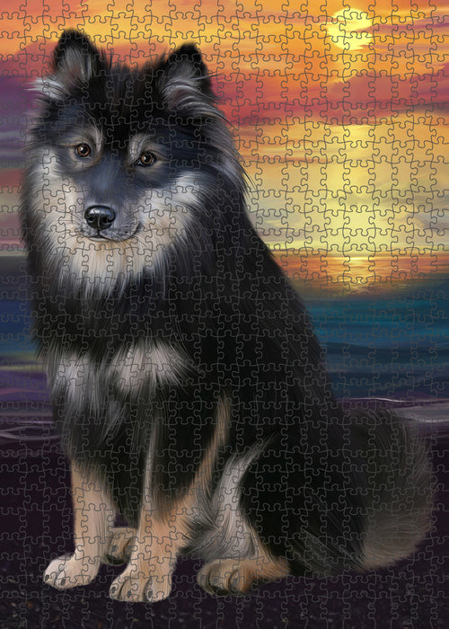 Sunset Finnish Lapphund Dog Portrait Jigsaw Puzzle for Adults Animal Interlocking Puzzle Game Unique Gift for Dog Lover's with Metal Tin Box PZL126