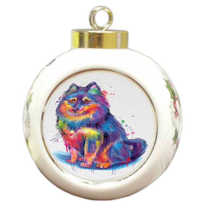 Watercolor Finnish Lapphund Dog Round Ball Christmas Ornament RBPOR58322