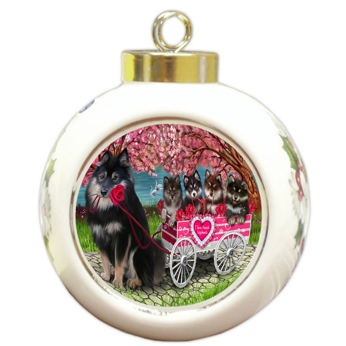 I Love Finnish Lapphund Dogs in a Cart Round Ball Christmas Ornament RBPOR58244