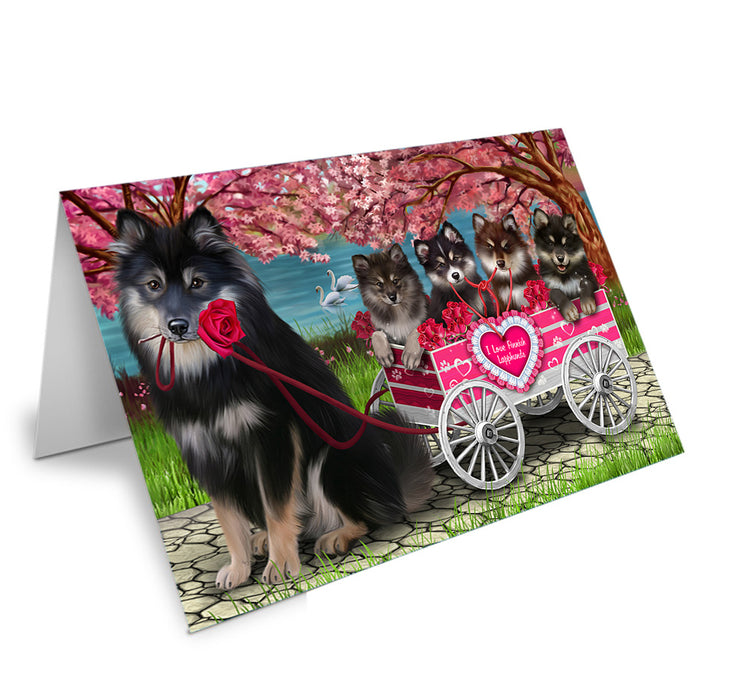 I Love Finnish Lapphund Dogs in a Cart Handmade Artwork Assorted Pets Greeting Cards and Note Cards with Envelopes for All Occasions and Holiday Seasons GCD76865