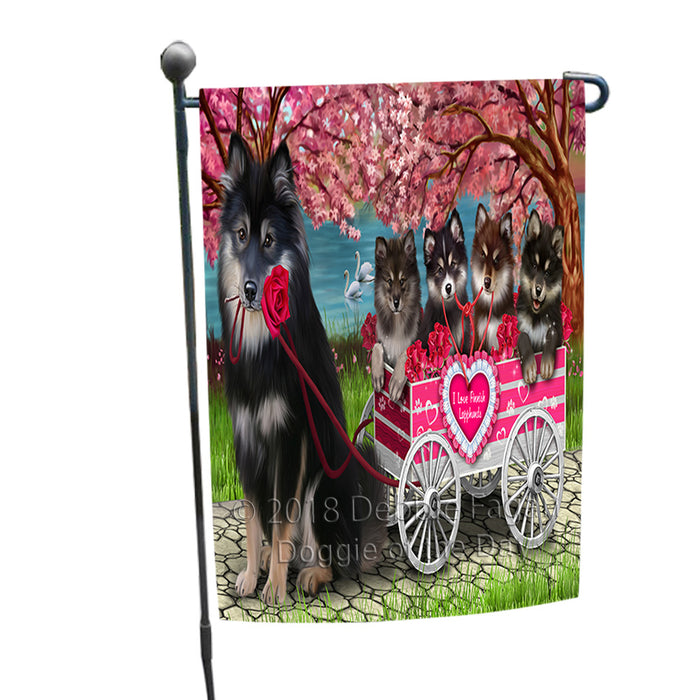 I Love Finnish Lapphund Dogs in a Cart Garden Flag GFLG65085