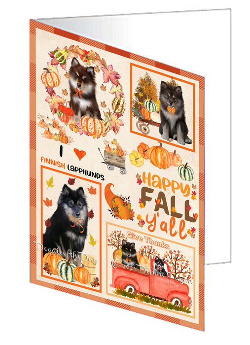 Happy Fall Y'all Pumpkin Finnish Lapphund Dogs Handmade Artwork Assorted Pets Greeting Cards and Note Cards with Envelopes for All Occasions and Holiday Seasons GCD77003