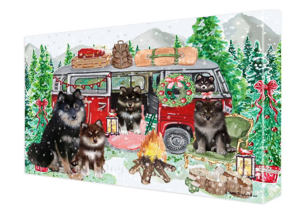 Christmas Time Camping with Finnish Lapphund Dogs Canvas Wall Art - Premium Quality Ready to Hang Room Decor Wall Art Canvas - Unique Animal Printed Digital Painting for Decoration