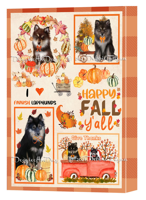 Happy Fall Y'all Pumpkin Finnish Lapphund Dogs Canvas Wall Art - Premium Quality Ready to Hang Room Decor Wall Art Canvas - Unique Animal Printed Digital Painting for Decoration