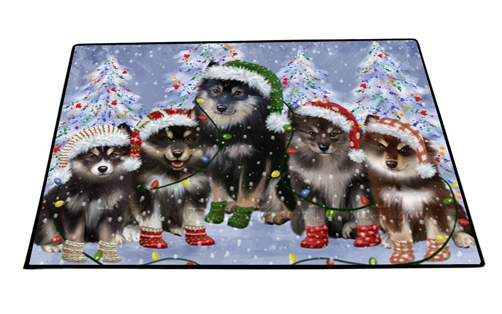 Christmas Lights and Finnish Lapphund Dogs Floor Mat- Anti-Slip Pet Door Mat Indoor Outdoor Front Rug Mats for Home Outside Entrance Pets Portrait Unique Rug Washable Premium Quality Mat