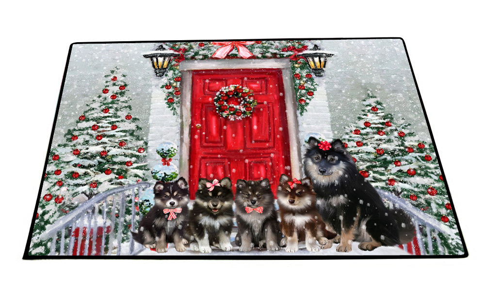 Christmas Holiday Welcome Finnish Lapphund Dogs Floor Mat- Anti-Slip Pet Door Mat Indoor Outdoor Front Rug Mats for Home Outside Entrance Pets Portrait Unique Rug Washable Premium Quality Mat
