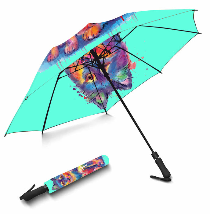 Custom Pet Name Personalized Watercolor Finnish Lapphund DogSemi-Automatic Foldable Umbrella