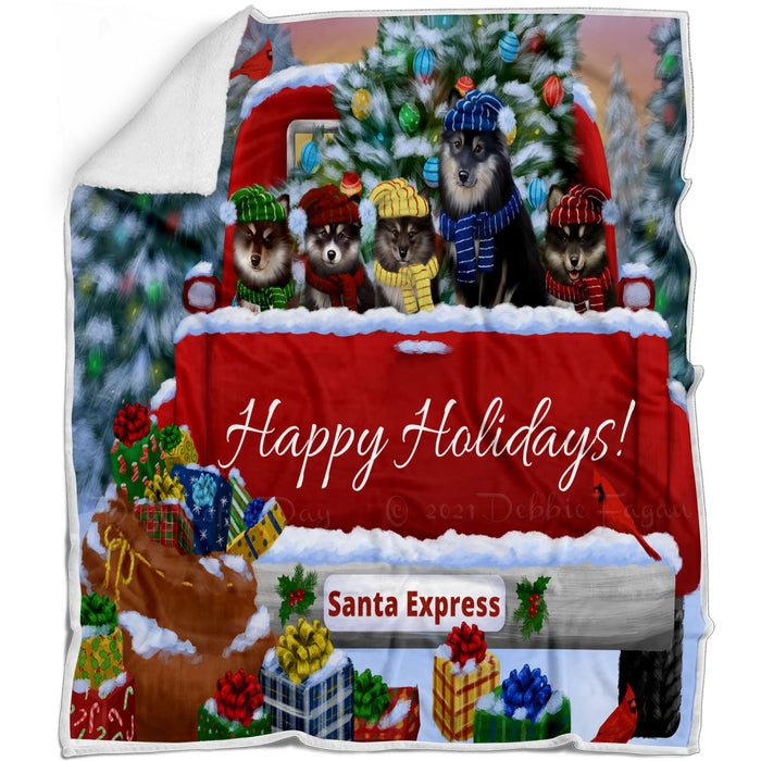 Christmas Red Truck Travlin Home for the Holidays Finnish Lapphund Dogs Blanket - Lightweight Soft Cozy and Durable Bed Blanket - Animal Theme Fuzzy Blanket for Sofa Couch