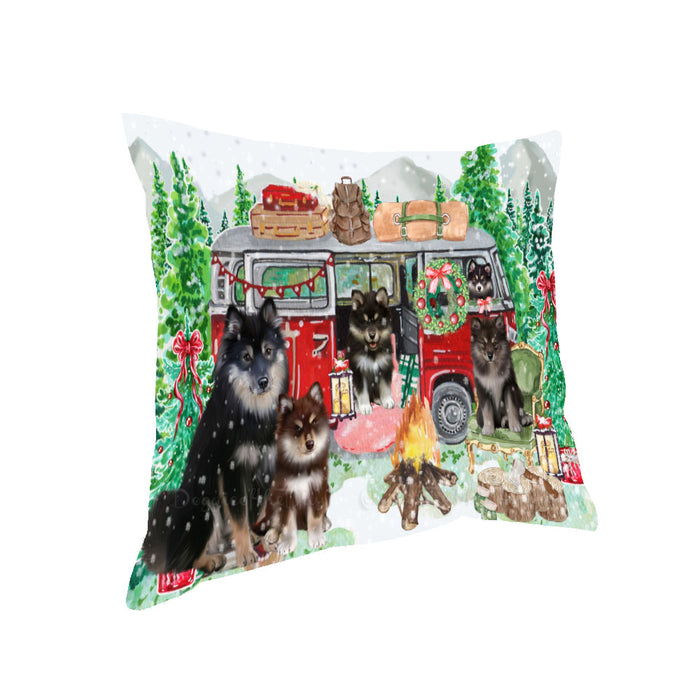 Christmas Time Camping with Finnish Lapphund Dogs Pillow with Top Quality High-Resolution Images - Ultra Soft Pet Pillows for Sleeping - Reversible & Comfort - Ideal Gift for Dog Lover - Cushion for Sofa Couch Bed - 100% Polyester