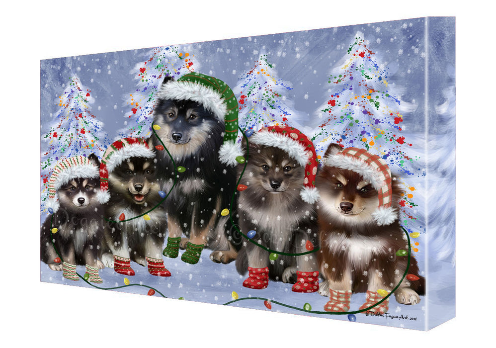 Christmas Lights and Finnish Lapphund Dogs Canvas Wall Art - Premium Quality Ready to Hang Room Decor Wall Art Canvas - Unique Animal Printed Digital Painting for Decoration