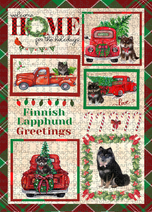 Welcome Home for Christmas Holidays Finnish Lapphund Dogs Portrait Jigsaw Puzzle for Adults Animal Interlocking Puzzle Game Unique Gift for Dog Lover's with Metal Tin Box