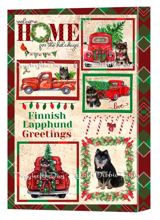 Welcome Home for Christmas Holidays Finnish Lapphund Dogs Canvas Wall Art Decor - Premium Quality Canvas Wall Art for Living Room Bedroom Home Office Decor Ready to Hang CVS149534