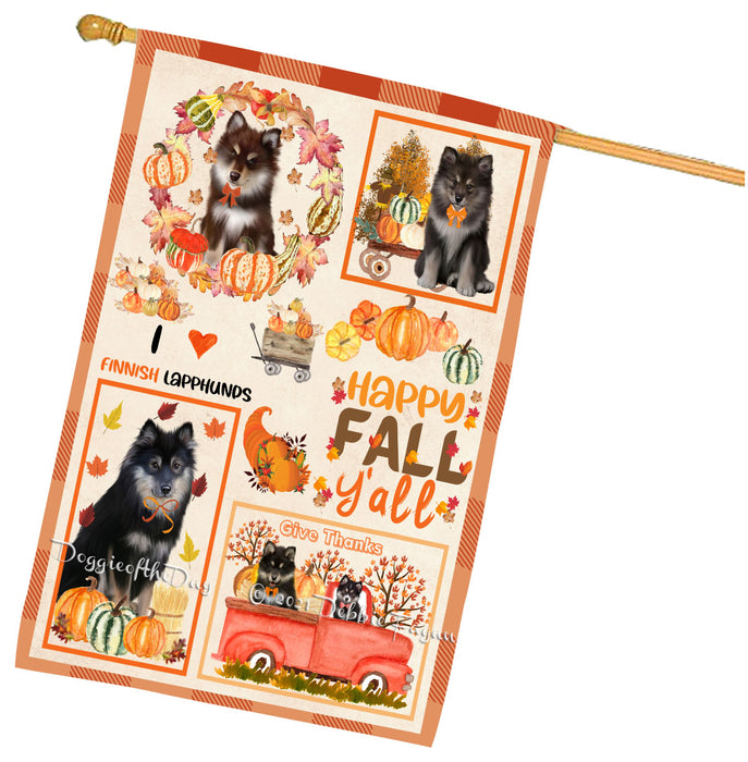 Happy Fall Y'all Pumpkin Finnish Lapphund Dogs House Flag Outdoor Decorative Double Sided Pet Portrait Weather Resistant Premium Quality Animal Printed Home Decorative Flags 100% Polyester