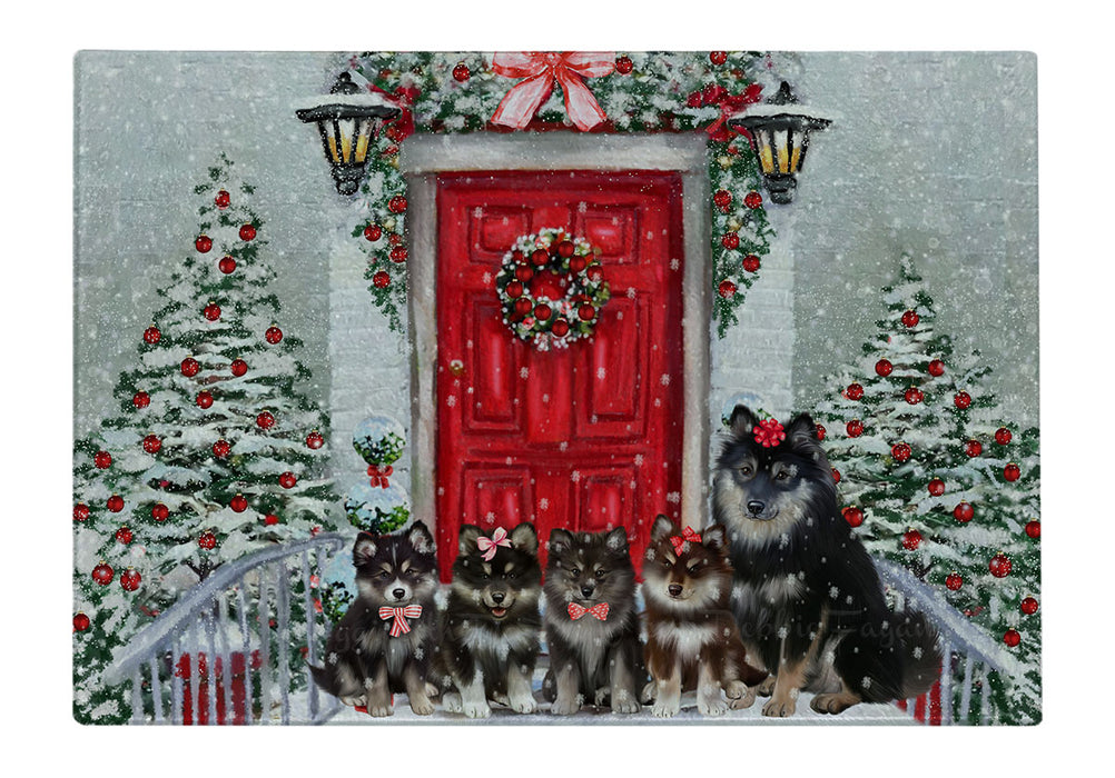 Christmas Holiday Welcome Finnish Lapphund Dogs Cutting Board - For Kitchen - Scratch & Stain Resistant - Designed To Stay In Place - Easy To Clean By Hand - Perfect for Chopping Meats, Vegetables