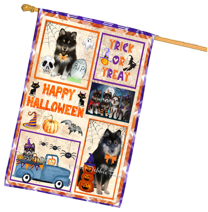 Happy Halloween Trick or Treat Finnish Lapphund Dogs House Flag Outdoor Decorative Double Sided Pet Portrait Weather Resistant Premium Quality Animal Printed Home Decorative Flags 100% Polyester