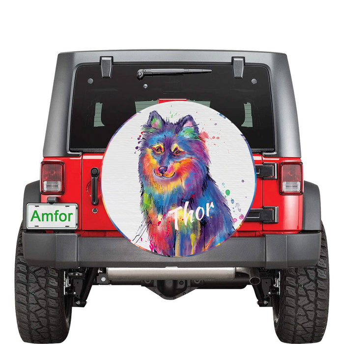 Custom Pet Name Personalized Watercolor Finnish Lapphund Dog Car Tire Cover