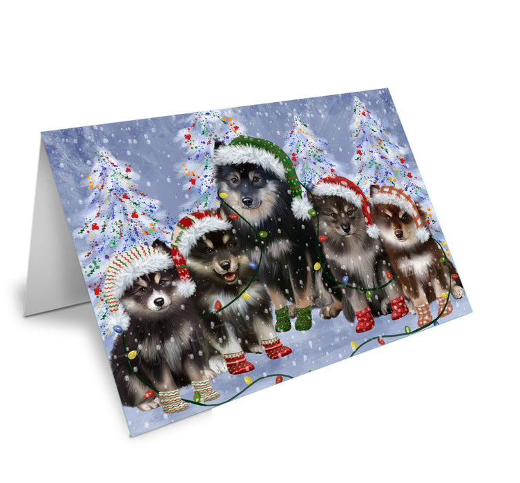 Christmas Lights and Finnish Lapphund Dogs Handmade Artwork Assorted Pets Greeting Cards and Note Cards with Envelopes for All Occasions and Holiday Seasons
