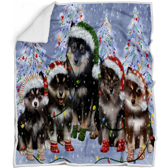 Christmas Lights and Finnish Lapphund Dogs Blanket - Lightweight Soft Cozy and Durable Bed Blanket - Animal Theme Fuzzy Blanket for Sofa Couch