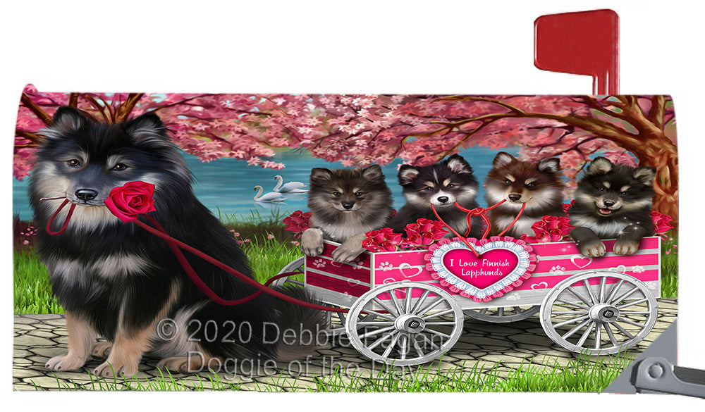 I Love Finnish Lapphund Dogs in a Cart Magnetic Mailbox Cover Both Sides Pet Theme Printed Decorative Letter Box Wrap Case Postbox Thick Magnetic Vinyl Material