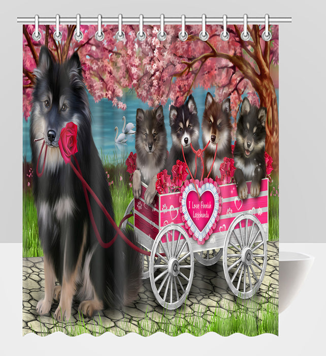 I Love Finnish Lapphund Dogs in a Cart Shower Curtain